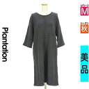 【9/17値下げ】【中古】【古着】 プランテーション Plantation ワンピース チュニック ワンピース チェック柄膝下ニットワンピース 秋物 秋冬 春秋 紺色/ネイビー