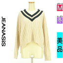 \期間限定!10%OFFクーポンで5247円/ ジーナシス JEANASiS ニット レディース 冬 長袖 アイボリー M ライン入りVネックニットトップス 【中古】【古着】【新着】お買い物マラソン全品P5倍