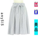 【9/17値下げ】【中古】【古着】 エニィスィス anySiS スカート スカート ベルト付きストライプミディスカート 夏物 春夏 ブルー