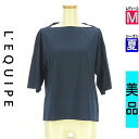 レキップ L'EQUIPE カットソー プルオーバー レディース 夏 半袖 紺色/ネイビー M ボートネック6分袖カットソー 【中古】【古着】【新着】