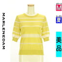 \決算★22%OFFクーポンで5319円/ マーレンダム MARLENE DAM ニット レディース 夏 半袖 イエロー M シアーラメボーダーニット 【中古】【古着】【新着】