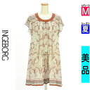 \スーパーSALE限定★全品20%OFFクーポン/ インゲボルグ INGEBORG ワンピース チュニック レディース 夏 半袖 水色/ライトブルー M フレンチスリーブペイズリー柄シフォンワンピース 【中古】【古着】【新着】ポイント10倍