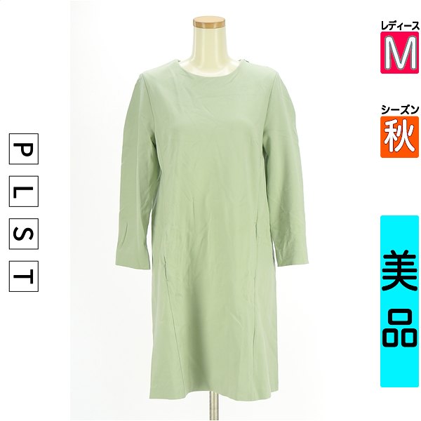 ＼14周年祭★全品15%OFFクーポン／ プラステ PLST ワンピース チュニック レディース 秋 半袖 黄緑/ライトグリーン M ストレッチ膝上ワンピース 【中古】【古着】【セール】楽天イーグルス感謝祭×P2倍