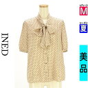 【中古】【古着】 イネド INED ブラウス シャツ ドット柄ボウタイブラウス 夏物 春夏 ベージュ