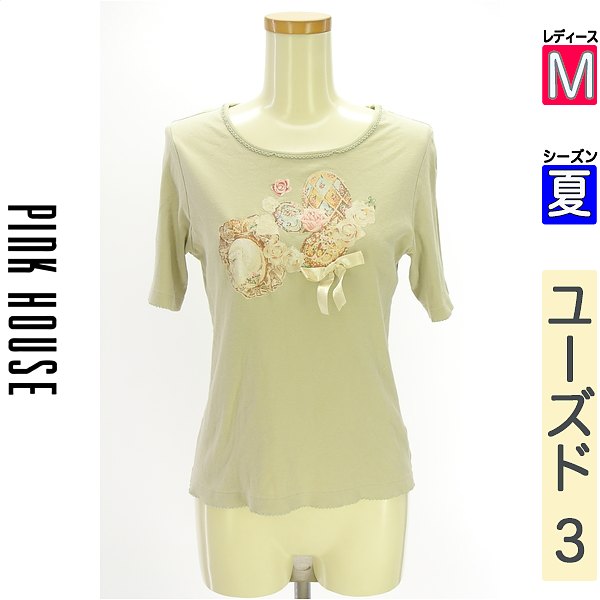 ＼14周年祭★全品15%OFFクーポン／ ピンクハウス PINK HOUSE Tシャツ レディース 夏 半袖 ベージュ M アンティークプリントTシャツ 【中古】【古着】【セール】楽天イーグルス感謝祭×P2倍