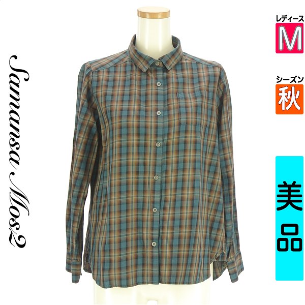【11/13 値下げ】【中古】【古着】 サマンサモスモス Samansa Mos2 カジュアルシャツ シャツ ラウンドヘムチェックシャツ 秋物 秋冬 春秋 グリーン
