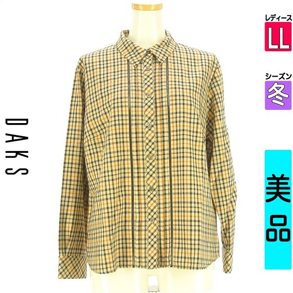 ＼先着15名様★全品39%OFFクーポン／ ダックス DAKS ブラウス レディース 冬 長袖 オレンジ LL ハシゴレースチェックシャツ 【中古】【古着】【セール】ブラックフライデー
