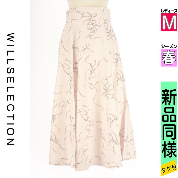 ＼14周年祭★全品15%OFFクーポン／ ウィルセレクション WILLSELECTION ロングスカート マキシスカート レディース 春 ピンク M バックレースアップリボン柄スカート 【中古】【古着】【人気】