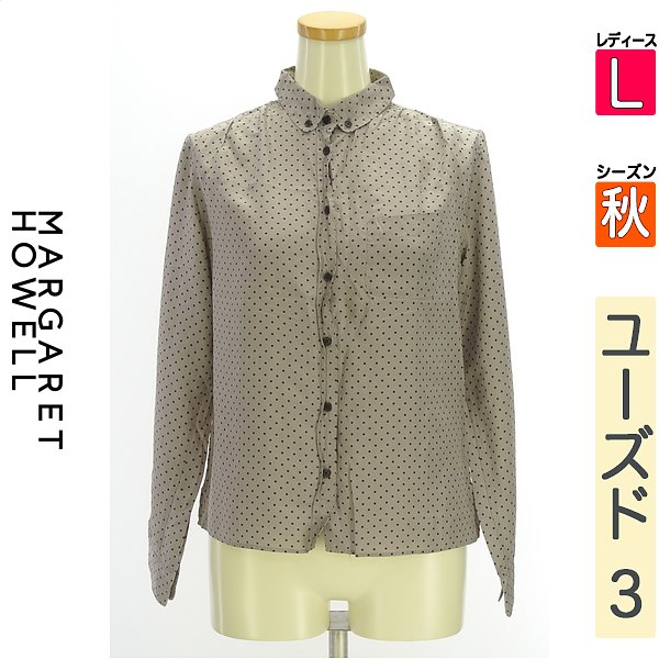 ＼14周年感謝祭★15%OFFクーポン／ マーガレットハウエル MARGARET HOWELL ブラウス レディース 秋 長袖 グレー L ドット柄ブラウス 【中古】【古着】【人気】