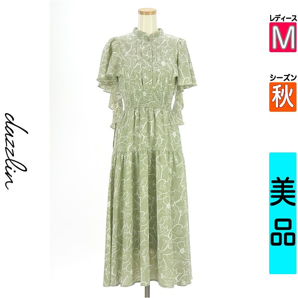 【中古】【古着】 ダズリン dazzlin ワンピース チュニック ワンピース 肩フリルロングワンピース 秋物 秋冬 春秋 カーキ