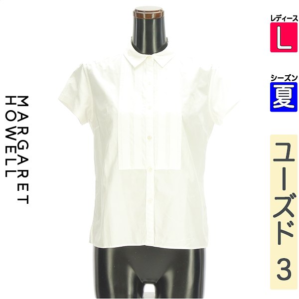 ＼14周年感謝祭★15%OFFクーポン／ マーガレットハウエル MARGARET HOWELL ブラウス レディース 夏 半袖 ホワイト L 半そでブラウス 【中古】【古着】【人気】
