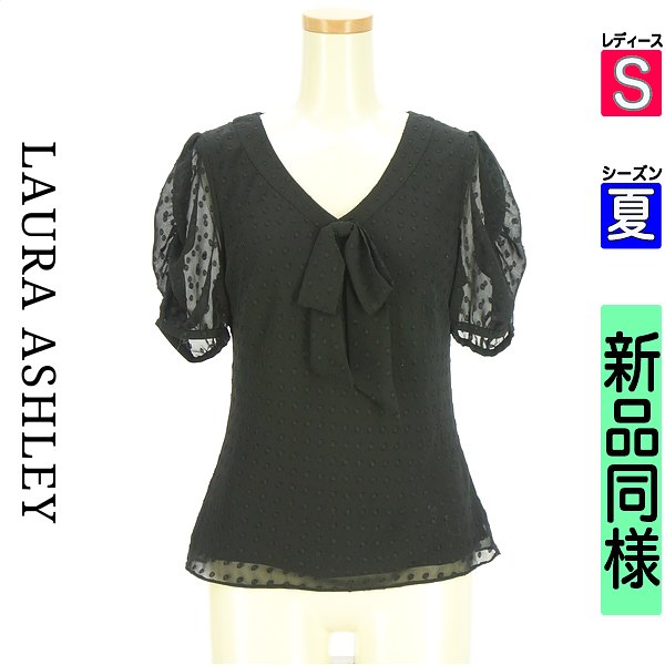 ＼先着50名様★全品50%OFFクーポン／ ローラアシュレイ Laura Ashley カットソー プルオーバー レディース 夏 半袖 ブラック S ドットドビーシフォンブラウス 【中古】【古着】【人気】楽天スーパーSALE