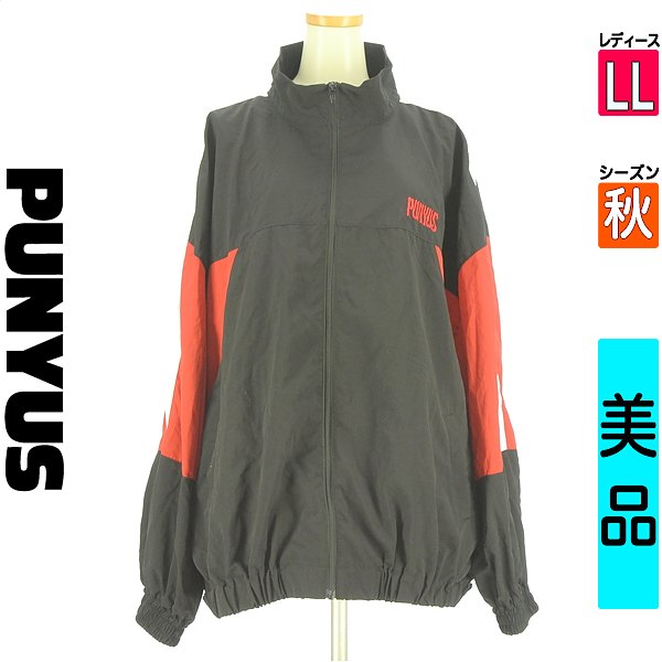 ＼秋冬物20%OFFクーポン対象×ポイント10倍／ プニュズ PUNYUS ブルゾン スタジャン レディース 秋 ブラック LL 配色ジップナイロンブルゾン 【中古】【古着】【新着】