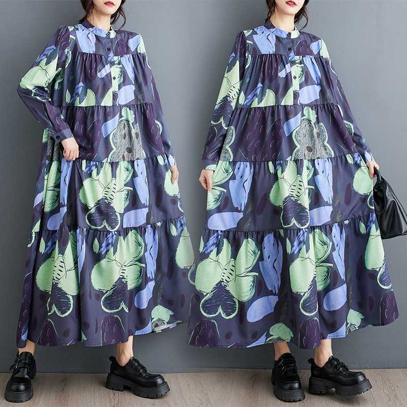 目立ち度MAX!個性派ファッション ゆったりデザイン/セレブ系 オシャレな派手柄デザインワンピース シャツワンピース カジュアル フォーマル ステージ衣装 発表会 長袖ワンピース ゆったりデザイン 送料込 送料無料