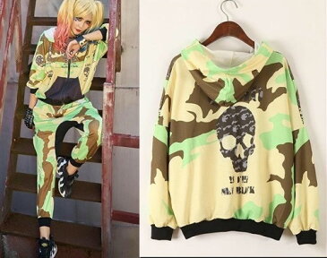 個性派ファッション ダンス衣装 DANCEファッション HIPHOP系 ストリート系 インパクトあり!迷彩柄プリントデザイン フード付きトップス パーカー トレーナー トップス