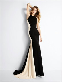 大きなサイズ（XLサイズ）ロングドレス キャバドレス ドレス シックなデザインのバイカラー配色デザイン　ストレッチロングドレス