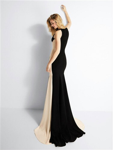 大きなサイズ（XLサイズ）ロングドレス キャバドレス ドレス シックなデザインのバイカラー配色デザイン　ストレッチロングドレス