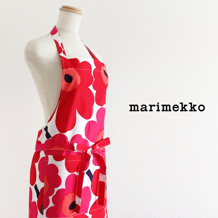 マリメッコ　エプロン 【 メール便 可 】 マリメッコ ピエニ ウニッコ 大人用 エプロン / ホワイト×レッド　marimekko Pieni Unikko apron 【 正規販売店 】