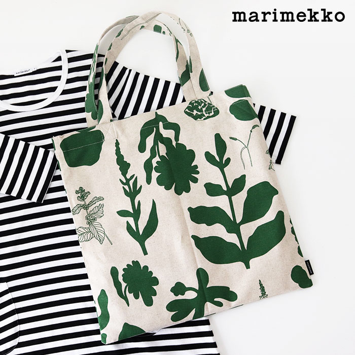 【 メール便可 】 マリメッコ ピエネット エロクーン ヴァルヨット ファブリックバッグ / グリーン×リネン　marimekko Pienet Elokuun Varjot Fabric Bag 【 正規販売店 】