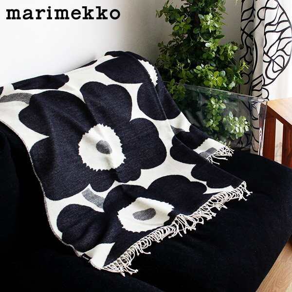 マリメッコ ウニッコ ブランケット / ブラック×ホワイト 大判　marimekko UNIKKO Blanket 【 正規販売店 】「ラッピング・のし不可」