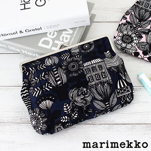 【 メール便 可 】 マリメッコ リントゥコト がま口 ポーチ 小物入れ ( 横長大 ) / ネイビー　marimekko Lintukoto Puolikas Kukkaro　【 正規販売店 】