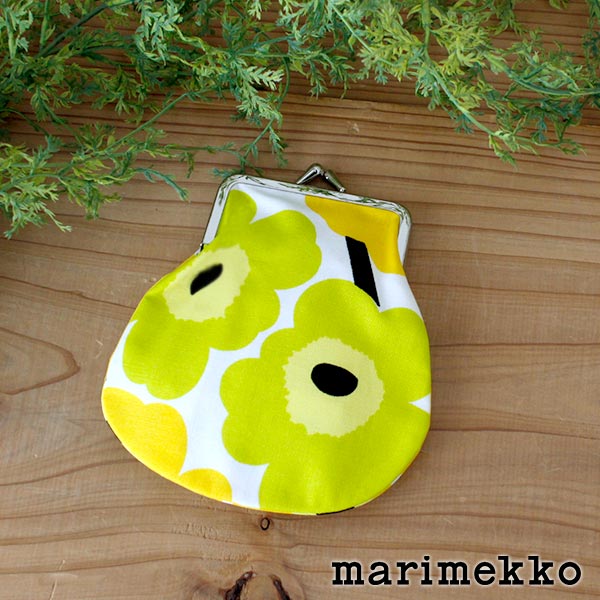 マリメッコ ( marimekko ) ポーチ がま口 MINI UNIKKO ( ミニ ウニッコ ) PIENI KUKKARO 小物入れ(小)/ ホワイト×ライム 【 正規販売店 】