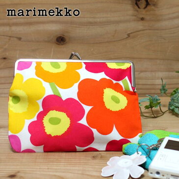 マリメッコ ( marimekko ) ポーチ がま口 MINI UNIKKO ( ミニ ウニッコ ) PUOLIKAS KUKKARO 小物入れ( 横長大 )/ イエロー×オレンジ×ピンク 【 正規販売店 】