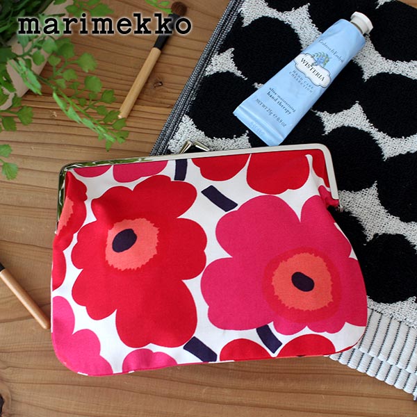 マリメッコ ポーチ マリメッコ ( marimekko ) ポーチ がま口 MINI UNIKKO ( ミニ ウニッコ ) PUOLIKAS KUKKARO 小物入れ( 横長大 )/ ホワイト×レッド 【 正規販売店 】