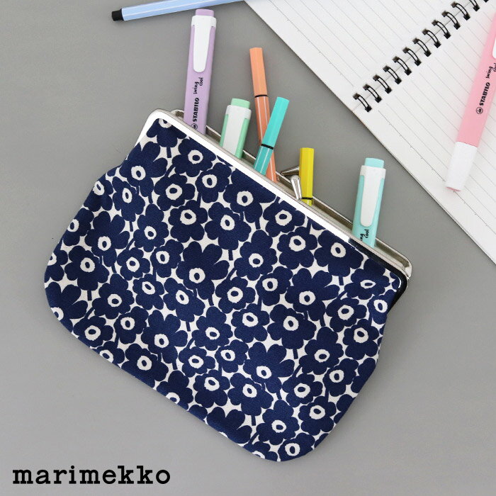 【 メール便可 】 マリメッコ ウニッコ がま口 ポーチ 小物入れ ( 横長大 ) / コットン×ダークブルー　marimekko Pikkuinen Unikko Puolikas Kukkaro　【 正規販売店 】