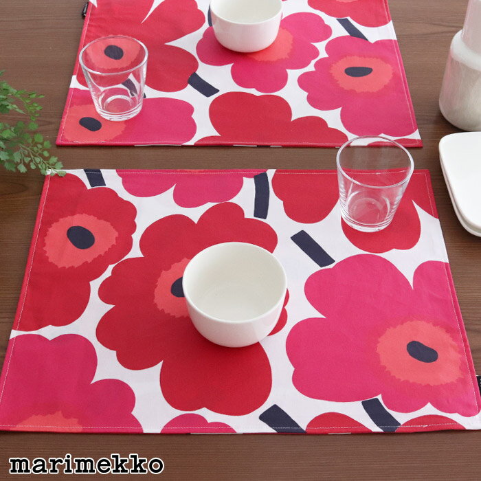 マリメッコ ピエニ ウニッコ アクリルコーティング プレイスマット / ホワイト×レッド　marimekko Pieni Unikko Acryl coating placemat 【 正規販売店 】【 熨斗対応不可/メール便不可 】