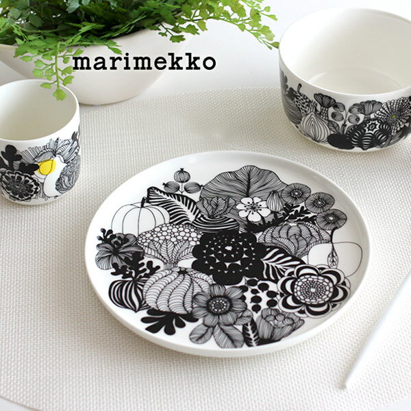 マリメッコ シイルトラプータルハ プレート φ20cm 植物柄 / ブラック　marimekko Siirtolapuutarha plate　【 正規販売店 】のサムネイル