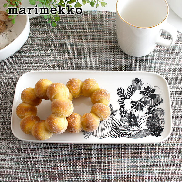 マリメッコ シイルトラプータルハ プレート 12×24cm / ホワイト×ブラック　marimekko Siirtolapuutarha plate　【 正規販売店 】