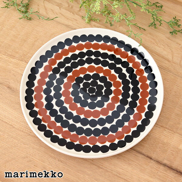 マリメッコ シイルトラプータルハ ドット柄 プレート 20cm / ホワイト×ブラウン×ブラック　marimekko SIIRTOLAPUUTARHA plate 200mm ( ラシィマット RASYMATTO )【 正規販売店 】