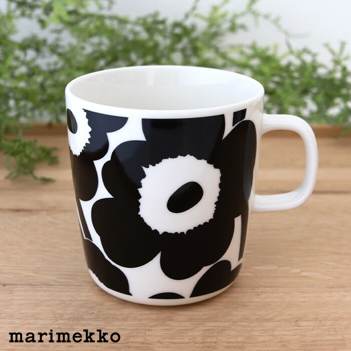 マリメッコ ウニッコ マグ 400ml / ブラック×ホワイト　marimekko UNIKKO mug cup　