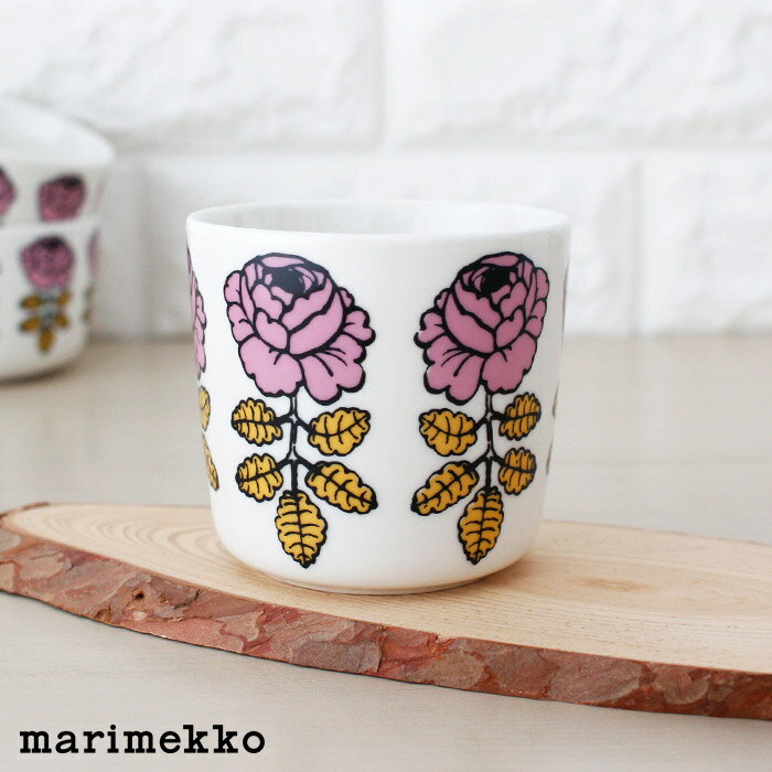 マリメッコ ヴィヒキルース ラテマグ 200ml 【 単品 】/ ホワイト×ピンク×イエロー　marimekko Vihkiruusu lattemug 1pc　【 正規販売店 】【 メール便不可 】のサムネイル
