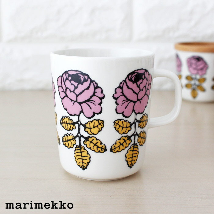 マリメッコ ヴィヒキルース マグ 250ml / ホワイト×ピンク×イエロー　marimekko Vihkiruusu mug cup　【 正規販売店 】【 メール便不可 】