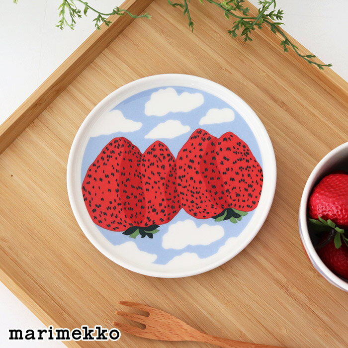 マリメッコ マンシッカ ヴォレット プレート 13.5cm / レッド×ブルー×ホワイト　marimekko Mansikkavuoret plate 【 正規販売店 】【 メール便不可 】