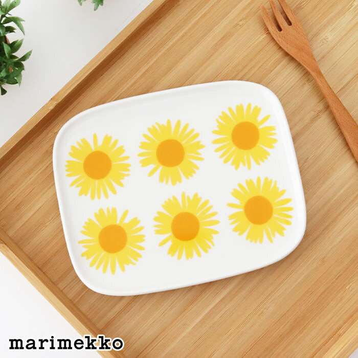 マリメッコ アウリンゴンクッカ スクエア プレート 15×12cm / ホワイト×イエロー　marimekko Auringonkukka square plate 【 正規販売店 】【 メール便不可 】のサムネイル