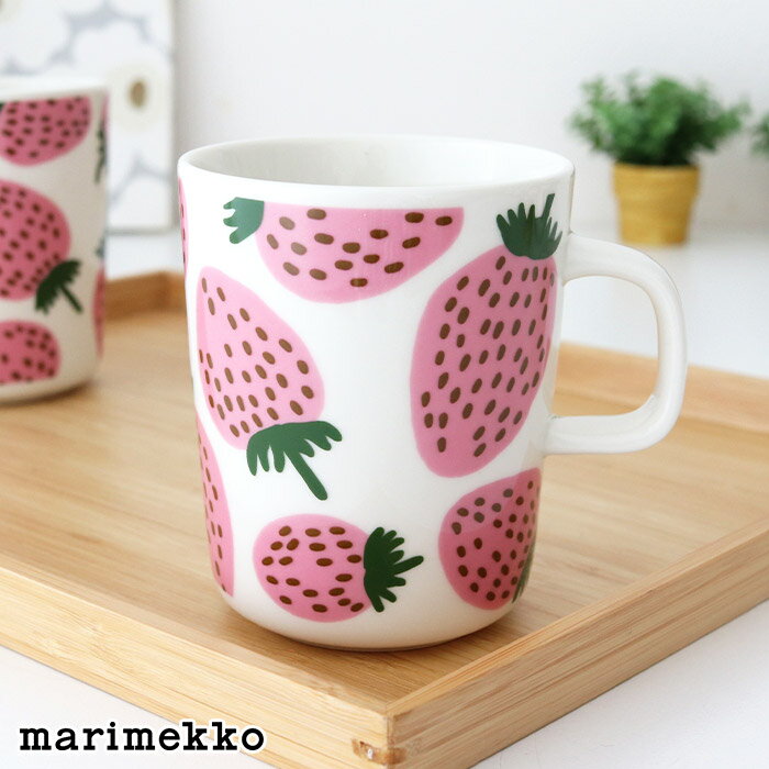 マリメッコ マンシッカ マグ 250ml / ホワイト×ピンク　marimekko Mansikka mug cup　【 正規販売店 】【 アジア限定 】【 メール便不可 】のサムネイル