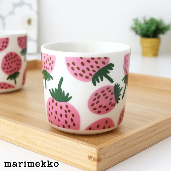 マリメッコ マンシッカ ラテマグ 200ml 【 単品 】/ ホワイト×ピンク　marimekko Mansikka lattemug 1pc　【 正規販売店 】【 アジア限定 】【 メール便不可 】のサムネイル