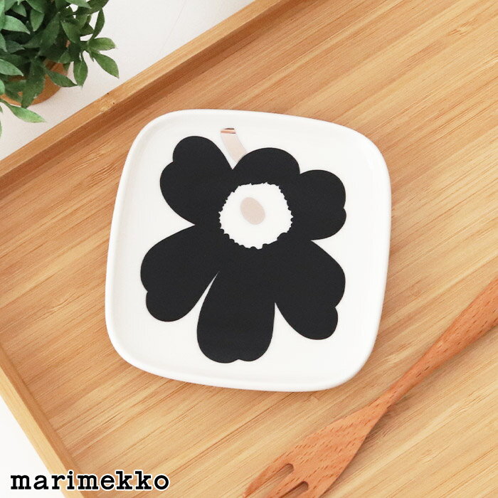 マリメッコ ウニッコ スクエア プレート 10×10cm 【 単品 】 / ブラック×シルバー　marimekko Unikko plate 1pc 【 正規販売店 】【 メール便不可 】のサムネイル
