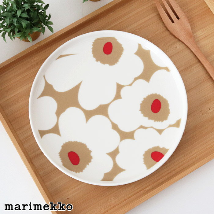 マリメッコ ウニッコ プレート 20cm / ベージュ×レッド　marimekko Unikko plate 200mm　【 正規販売店 】【 メール便不可 】のサムネイル