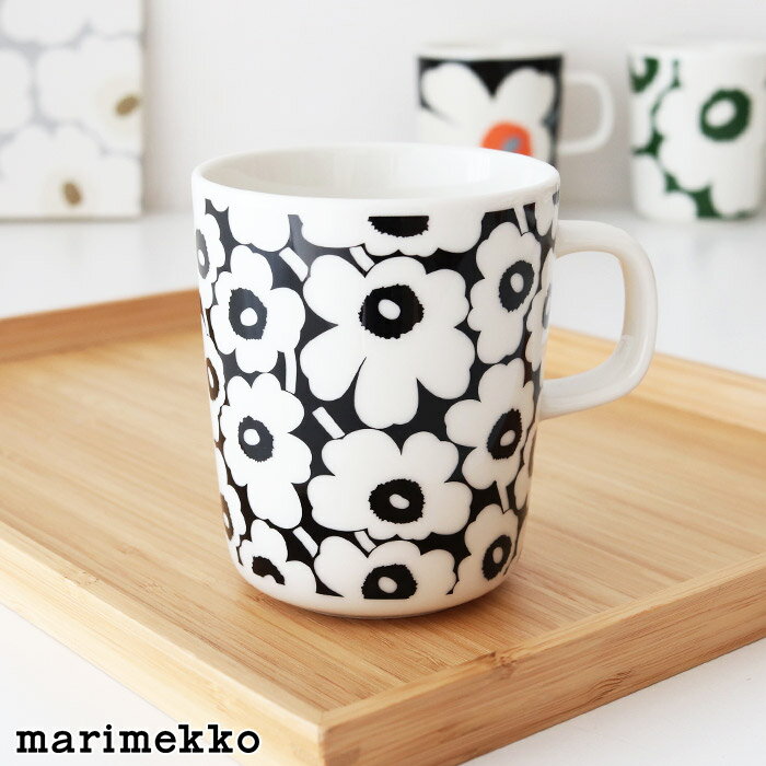 マリメッコ ピックイネン ウニッコ 60周年 マグ 250ml / ブラック×オフホワイト　marimekko Pikkuinen Unikko 60th mug cup　【 正規販売店 】【 メール便不可 】