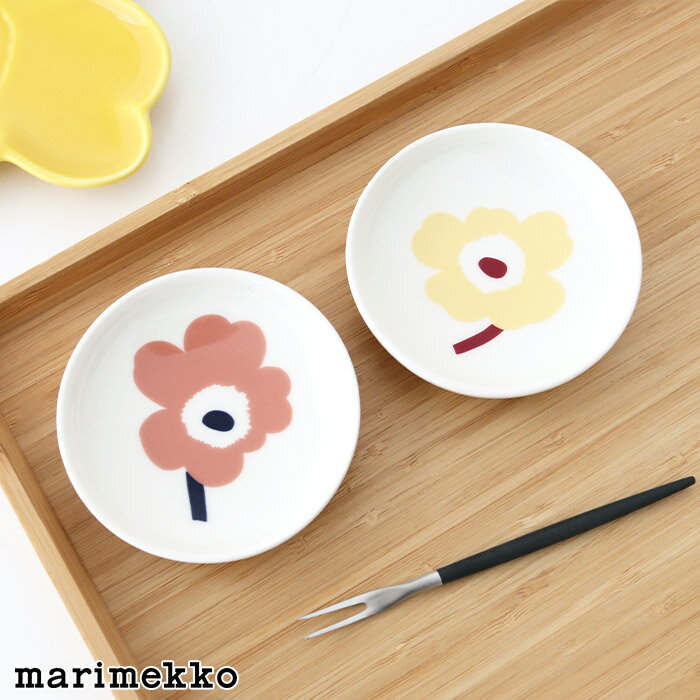 マリメッコ ウニッコ プレート 8.5cm 2枚セット / ライトイエロー×ライトテラ　marimekko Unikko plate 2pcs 【 正規販売店 】【 メール便不可 】のサムネイル