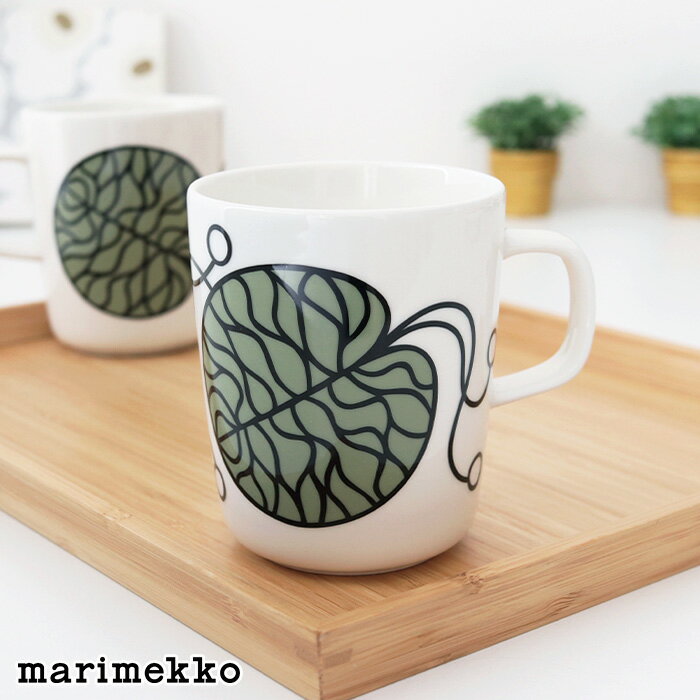 マリメッコ ボットナ マグ 250ml / ホワイト×オリーブグリーン　marimekko Bottna mug cup　【 正規販売店 】【 メール便不可 】のサムネイル