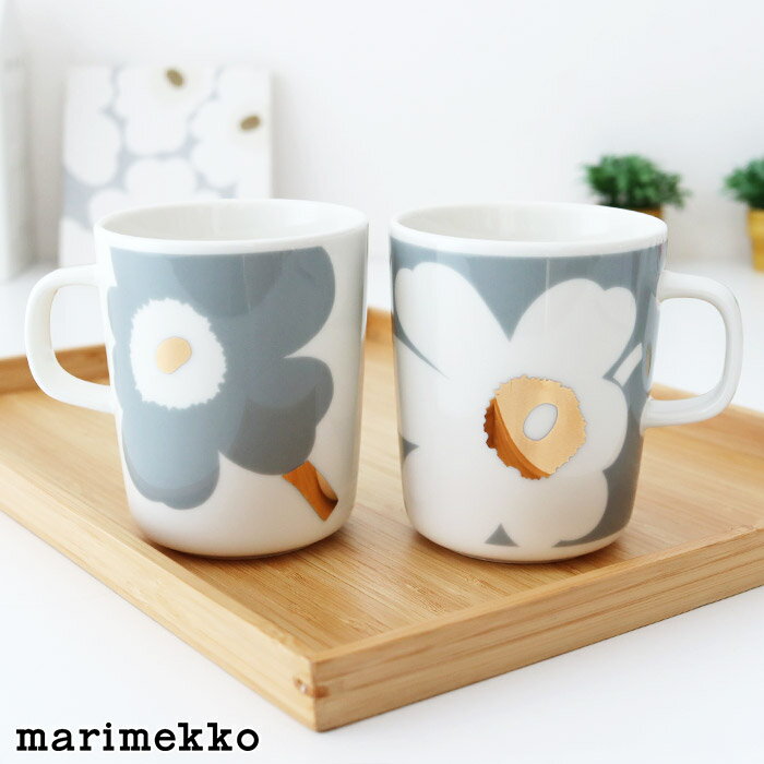 マリメッコ ユフラ ウニッコ 60周年 アニバーサリー マグ 【 2個セット 】 / ホワイト×ライトグレー　marimekko Unikko 60th Anniversary mug cup 2pcs　【 正規販売店 】【 メール便不可 】のサムネイル