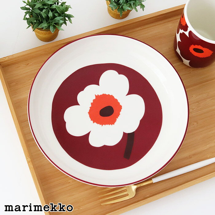 マリメッコ ウニッコ プレート 20.5cm / ホワイト×バーガンディ×レッド marimekko Unikko plate 205mm 【 正規販売店 】【 メール便不可 】