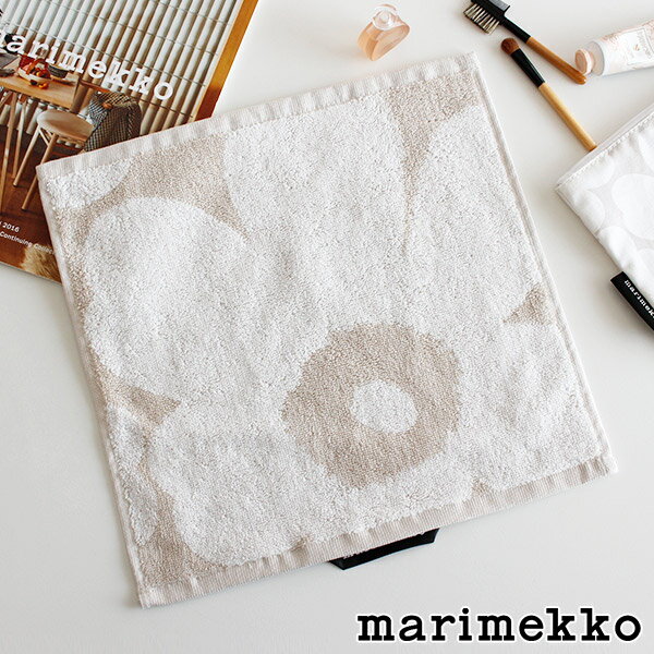 マリメッコ 【 メール便 3枚まで 可 】 マリメッコ ウニッコ ミニタオル 30×30cm / ベージュ ×ホワイト　marimekko UNIKKO mini towel 【 正規販売店 】