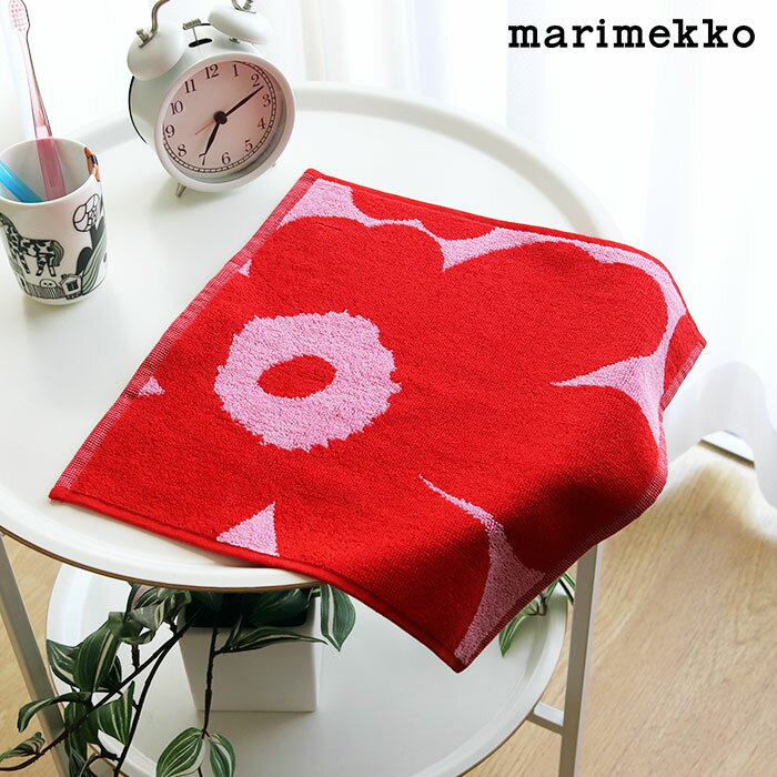 マリメッコ 【 メール便 3枚まで 可 】 マリメッコ ウニッコ ミニタオル 30×30cm / ピンク×レッド　marimekko Unikko mini towel 【 正規販売店 】