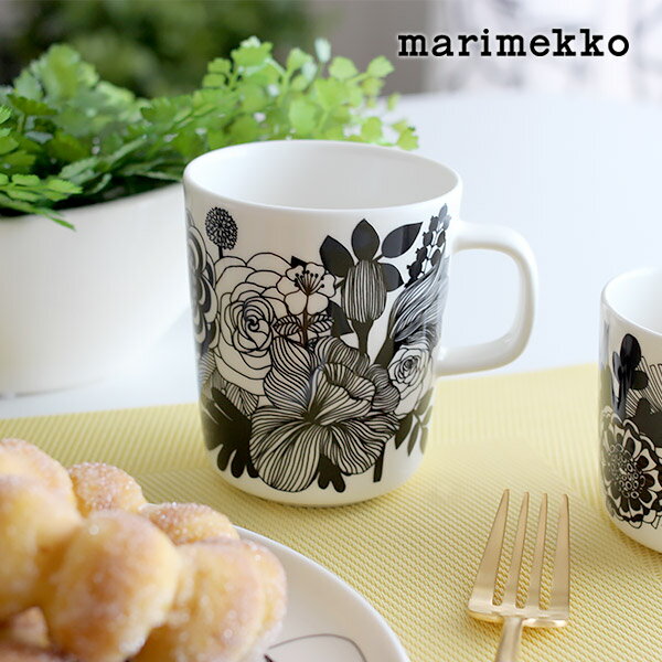 マリメッコ シイルトラプータルハ マグカップ 250ml 植物柄 / ブラック　marimekko Siirtolapuutarha mug　【 正規販売店 】